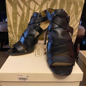 Coach Black Calf Leather Mila Caged Stiletto Heels